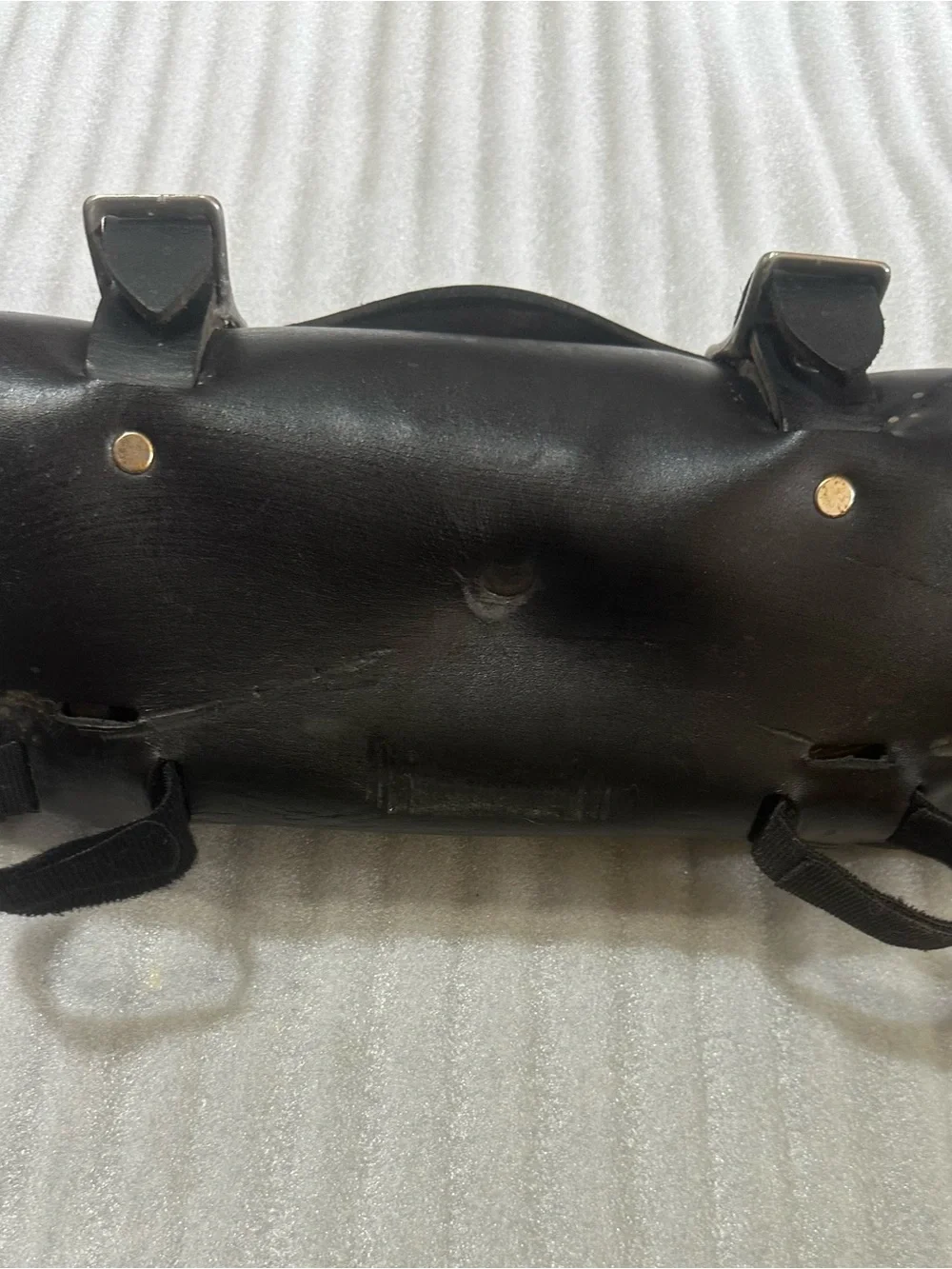Black Leather Motorcycle Bag with Velcro w/ Buckle, and Handlebar  Straps
